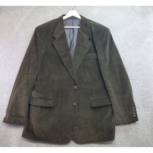 Stuart Hughes Corduroy Blazer Jacket Mens 46L Olive Green Lined Single Breasted